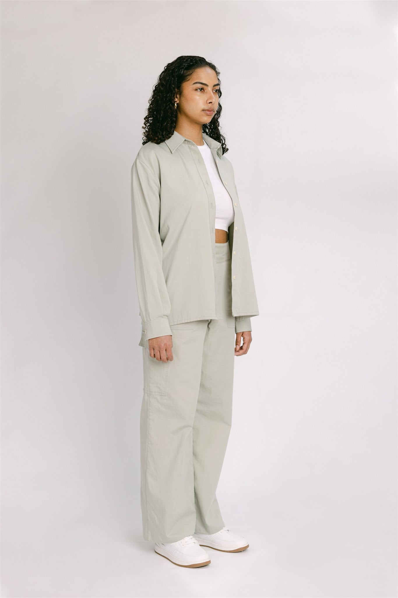 celadon tint long sleeved collared shirt