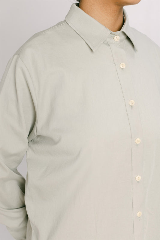 celadon tint long sleeved collared shirt