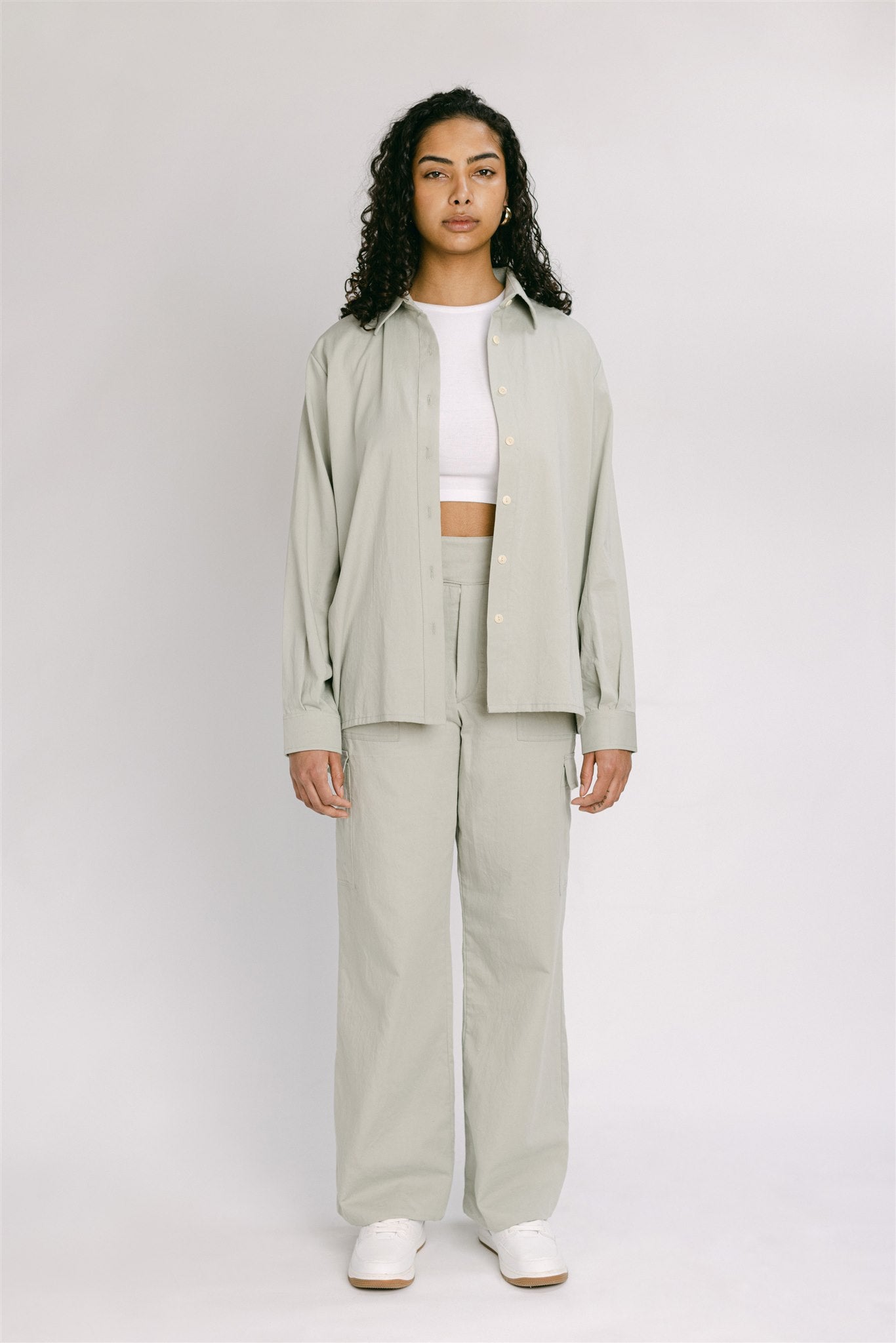 celadon tint long sleeved collared shirt