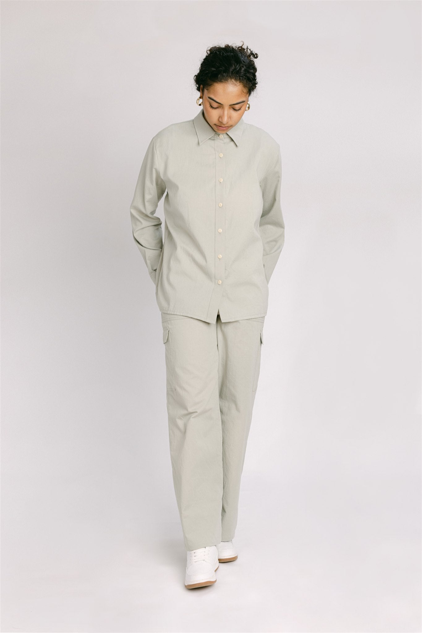 celadon tint long sleeved collared shirt